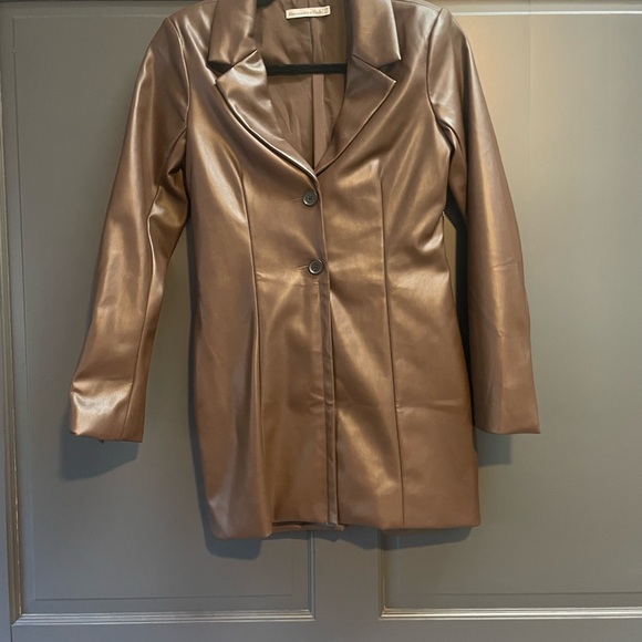 Women's Abercrombie Dark Brown Leather Blazer Coat - Picture 2 of 7